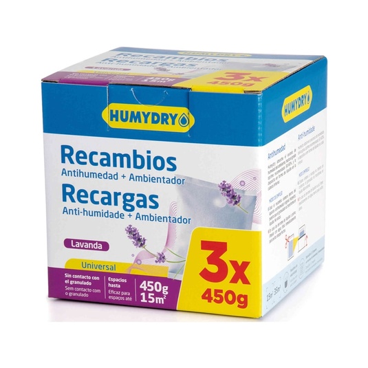 Recargas Desumidificador Lavanda HUMYDRY emb. 3 x 450 gr