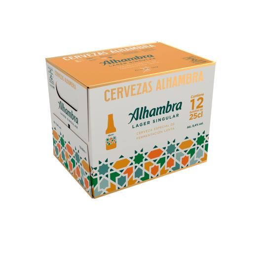 Cerveza rubia lager singular Alhambra 12x25cl