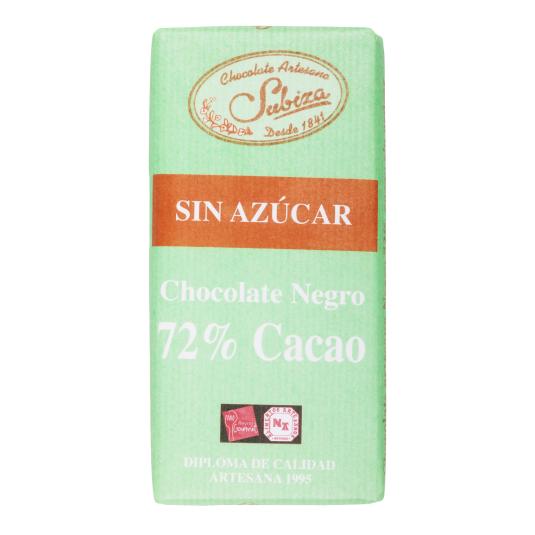 Chocolate Negro 72% S/Azúcar Subiza - 125g