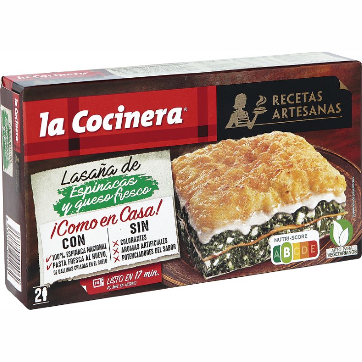 Lasaña de espinacas y queso fresco - 500g