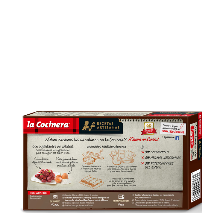 Canelones de carne con tomate - La Cocinera - 500g