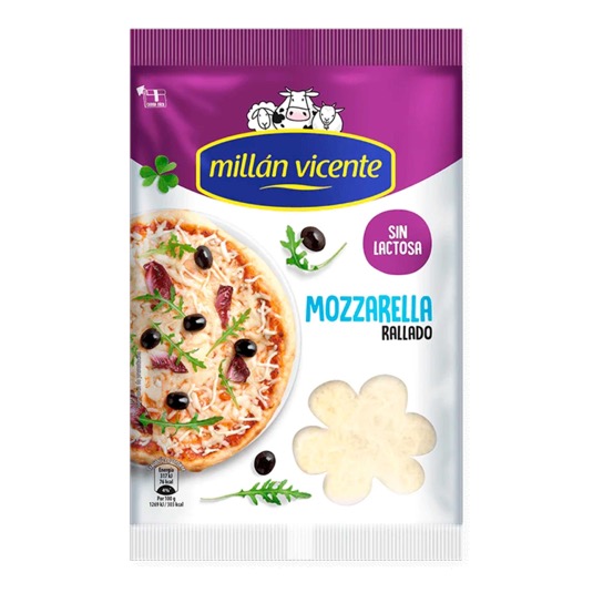 Queso rallado mozzarella s/lactosa Millán Vicente - 150g Queso rallado mozzarella s/lactosa Millán Vicente - 150g