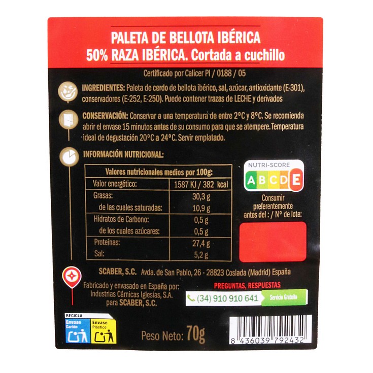 Paleta bellota ibérica 50% raza ibérica Sabor Andares - 70g