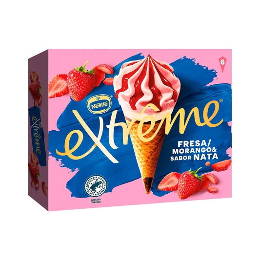 Cono de helado de Nata con fresa, Pack 6 x 72 g