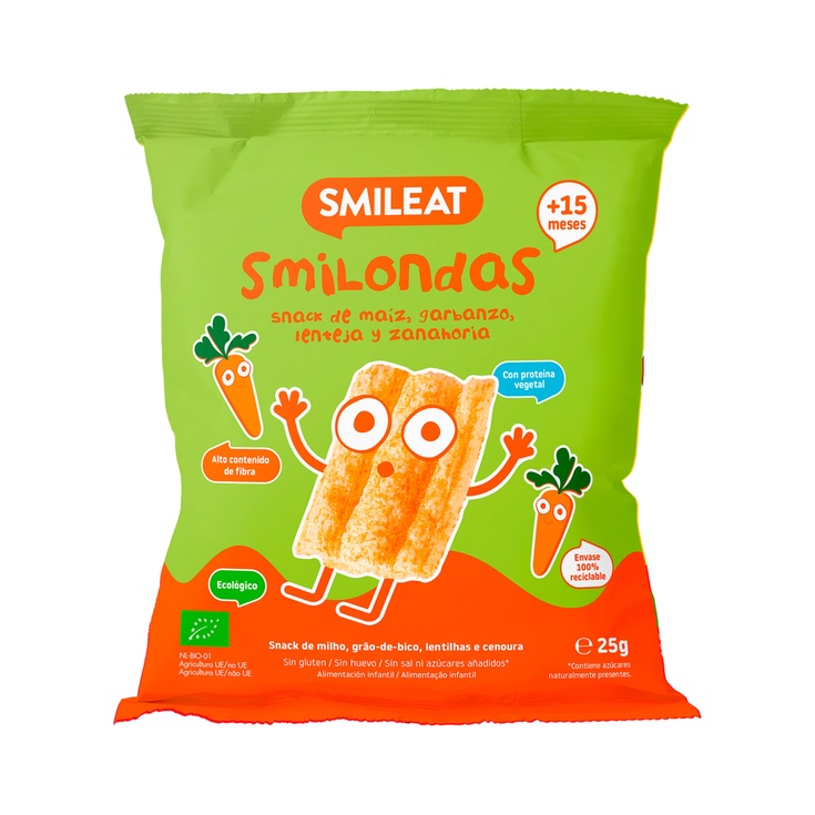 Smilondas snack de maíz, garbanzo, lenteja y zanahoria 