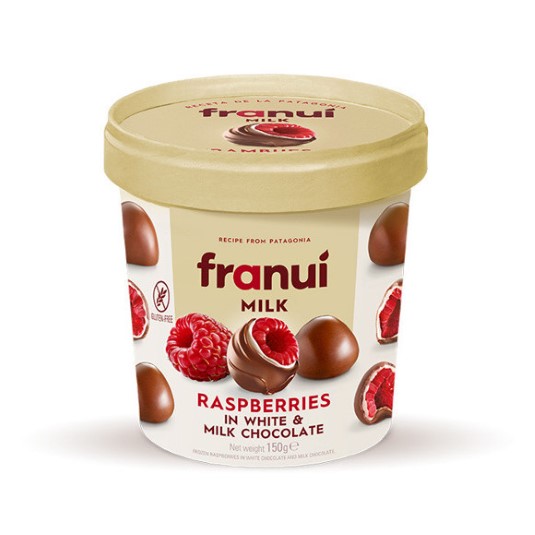Frambuesas bañadas en chocolate blanco y chocolate con leche