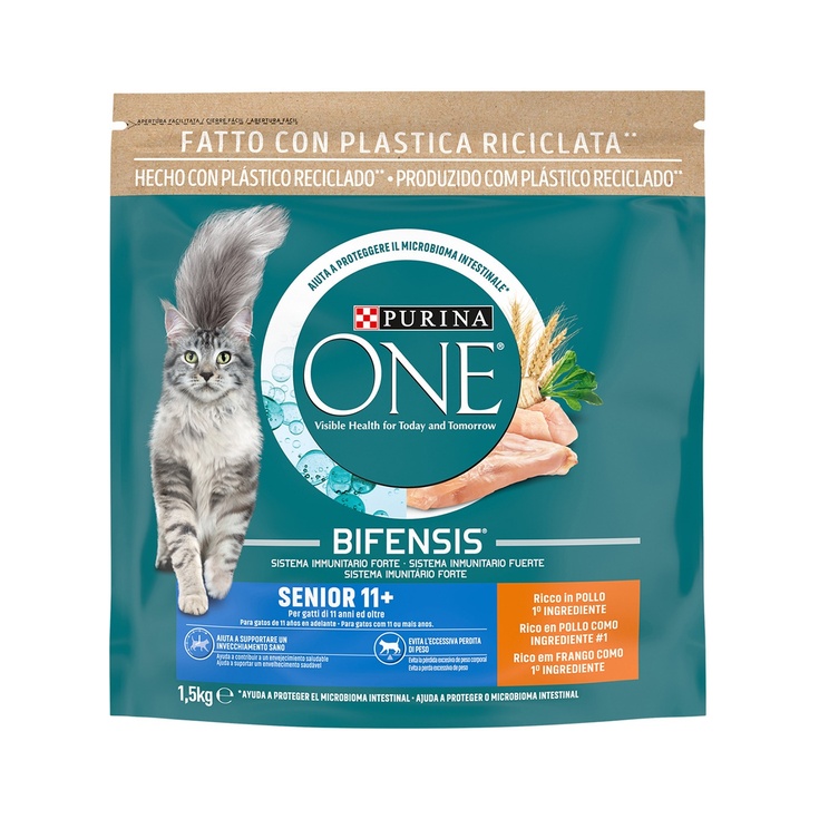 Pienso gatos Senior 11+ de pollo y cereales integrales 1,5kg