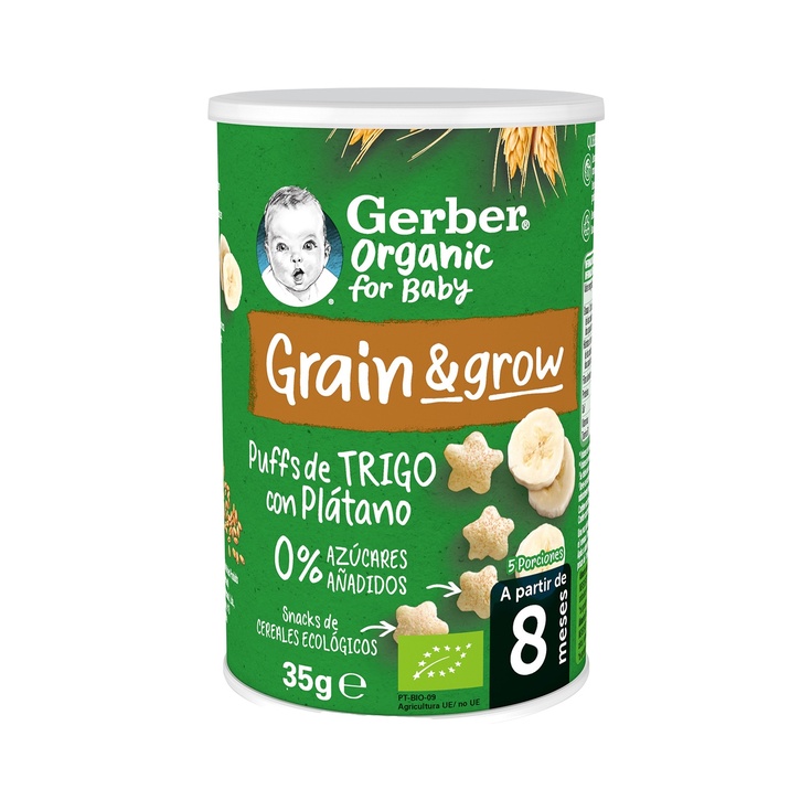 Snacks ecológicos de cereales con plátano 0% azúcares 