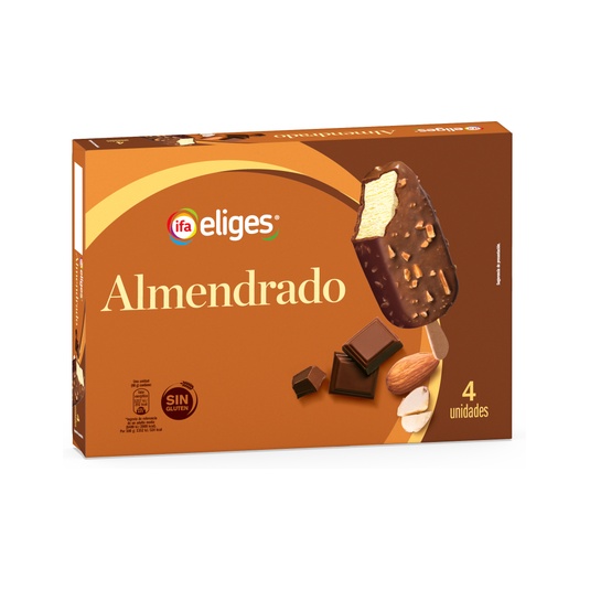 Helado bombon cubierto de chocolate con leche y almendras
