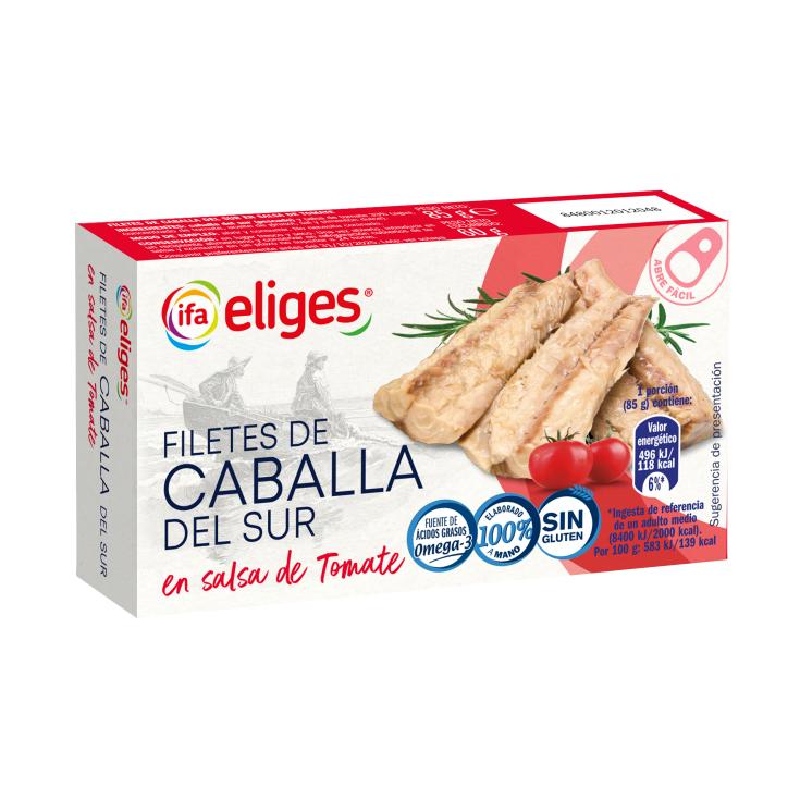 Filetes de Caballa en Tomate - Eliges - 60g Filetes de Caballa en Tomate - Eliges - 60g