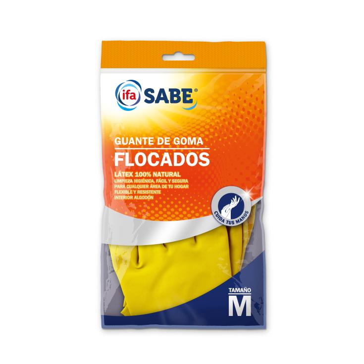 Guantes goma flocados mediano bolsa - Sabe - 1 ud