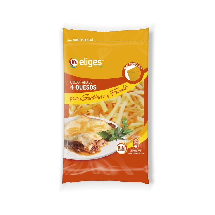 Queso rallado 4 quesos con zipper 200g Queso rallado 4 quesos con zipper 200g