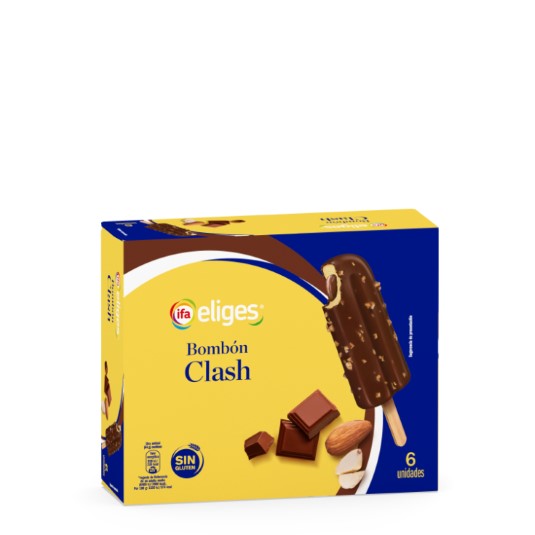 Helado de vainilla cubierto de chocolate, cacao y almendras