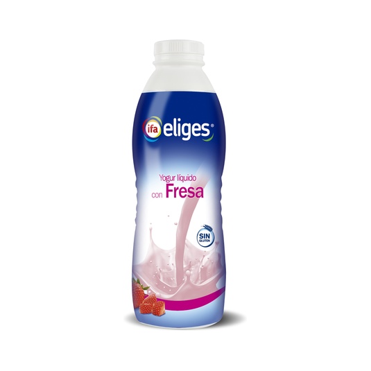 Yogur liquido azucarado con sabor a fresa en botella de 1L