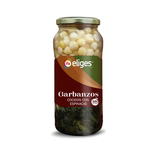 Garbanzos cocidos con espinacas en frasco de 570g