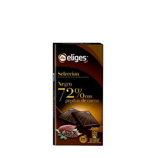 Chocolate Negro 72% con Pepitas de Cacao Selección - 100gr
