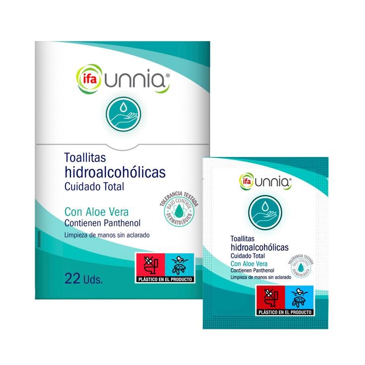 Toallitas húmedas hidroalcohólicas - Unnia - 22 uds