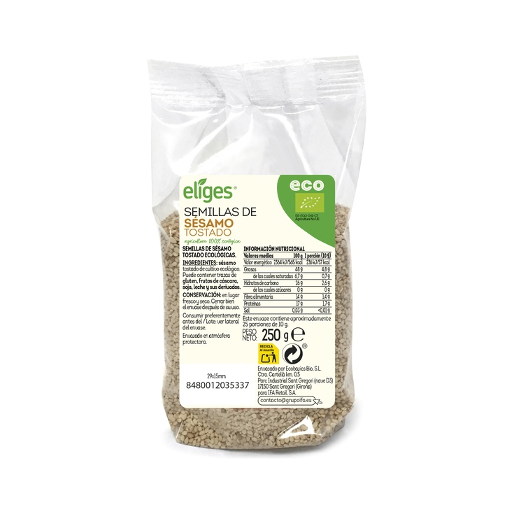 Semillas de sésamo tostado de cultivo ecológico Semillas de sésamo tostado de cultivo ecológico