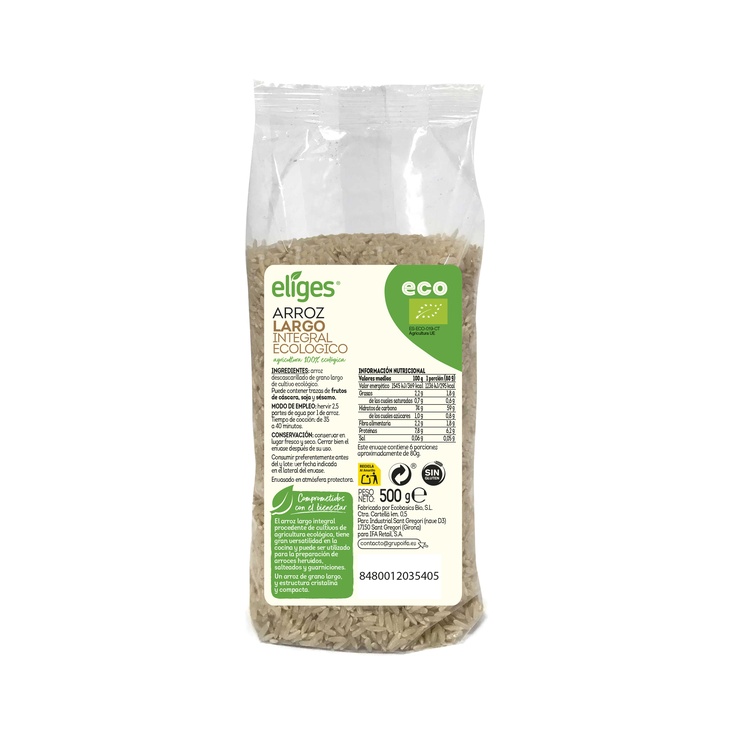 Arroz largo integral ecológico bolsa de 500g Arroz largo integral ecológico bolsa de 500g