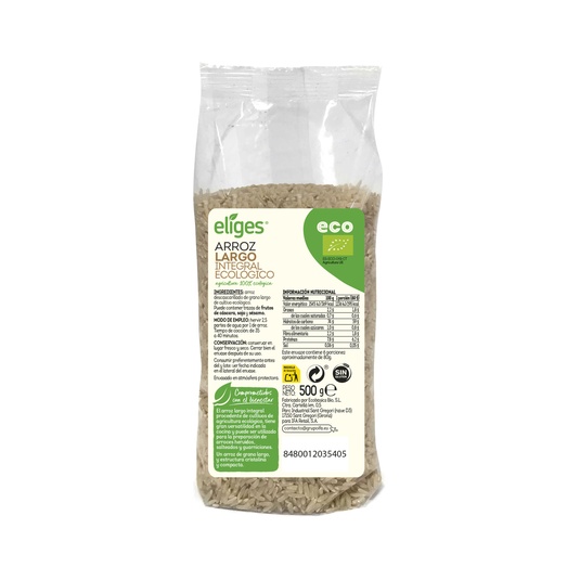 Arroz largo integral ecológico bolsa de 500g