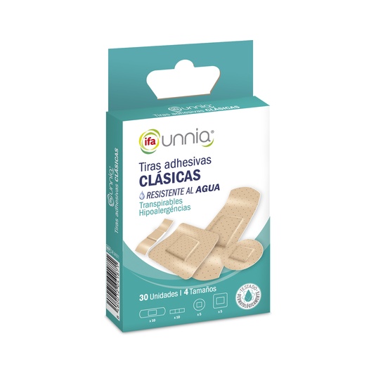 Tiras adhesivas surtidas color piel 4 tamaños caja 30 uds