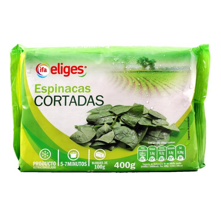 Espinacas cortadas en hojas