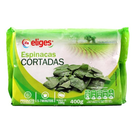 Espinacas cortadas en hojas