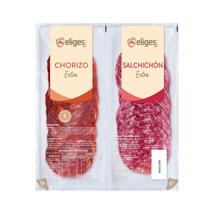 SALCHICHON EXTRA-CHORIZO EXTRA BANDEJA 2X120G