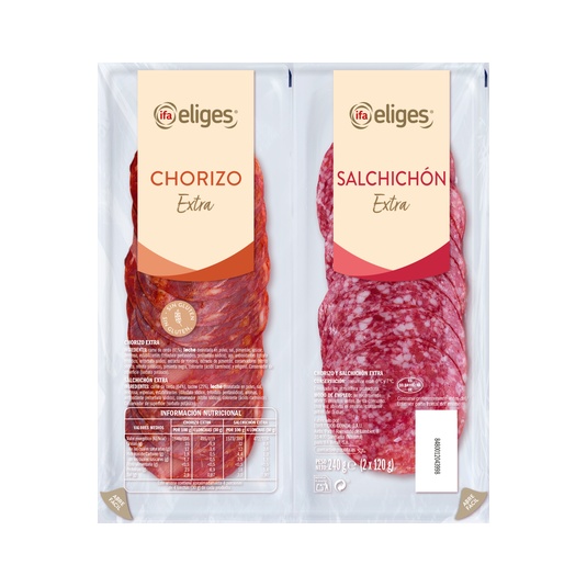 SALCHICHON EXTRA-CHORIZO EXTRA BANDEJA 2X120G