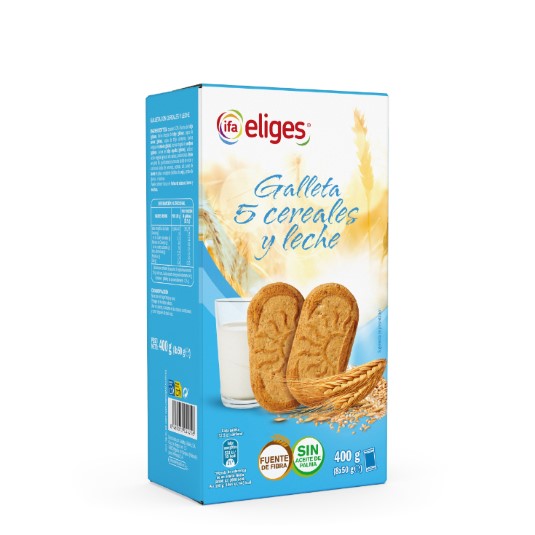 GALLETAS FIBRA 5 CEREALES Y LECHE (8X50G) CAJA 400G