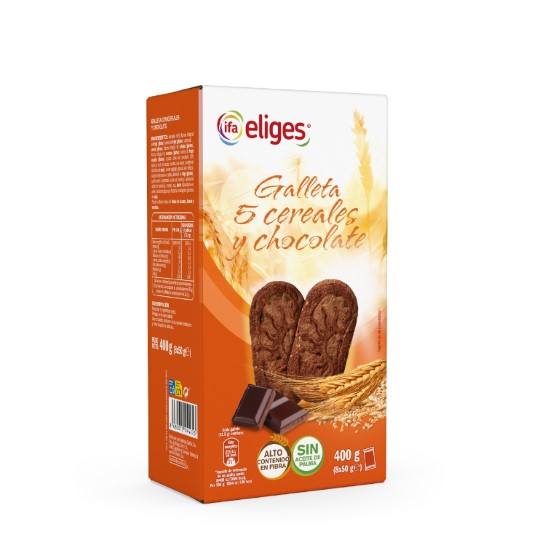 GALLETAS FIBRA 5 CEREALES Y CHOCOLATE (8X50G) CAJA 400G