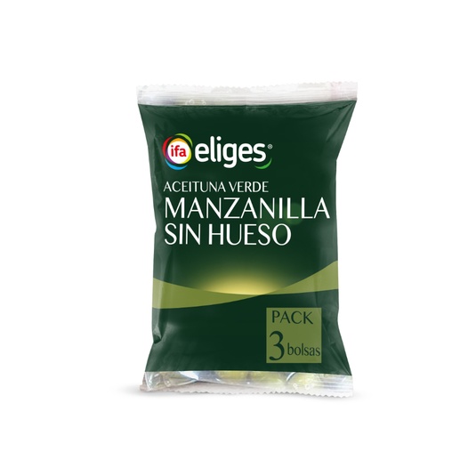 Aceituna manzanilla sin hueso bolsa de 3X70g