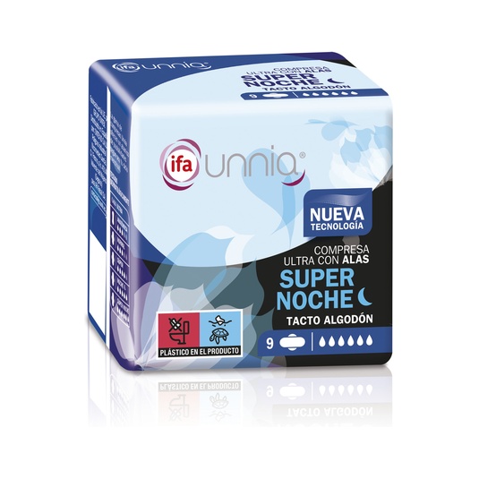 Compresas Ultra Súper Noche con Alas Bolsa 9 Unidades