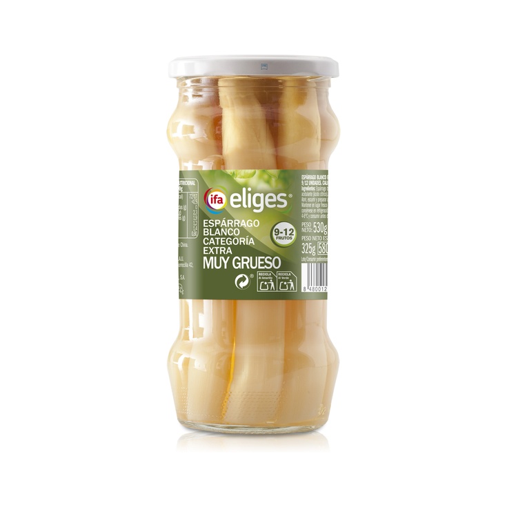 Espárragos Blancos Extra Gruesos Calibre 9 a 12 Frasco 530g