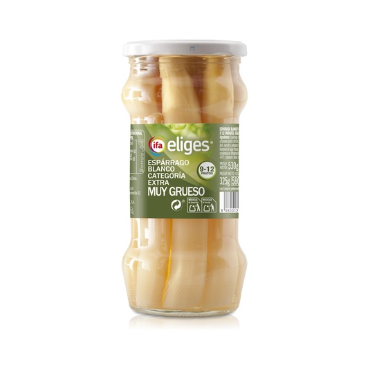 Espárragos Blancos Extra Gruesos Calibre 9 a 12 Frasco 530g
