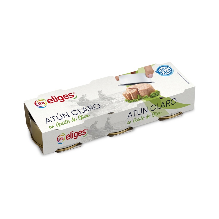 Atún claro en aceite de oliva en formato 65g, Vuelca facil