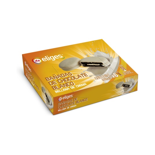 Galletas Cacao Rellena De Crema Bañada En Chocolate Blanco 