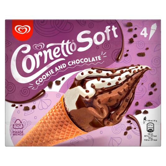  Cono de helado sabor nata con salsa de chocolate y galletas