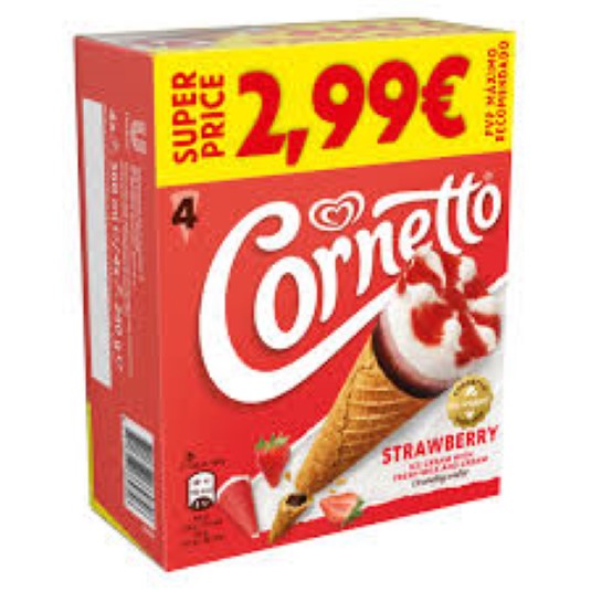 Conos de helado sabor fresa - 4 uds