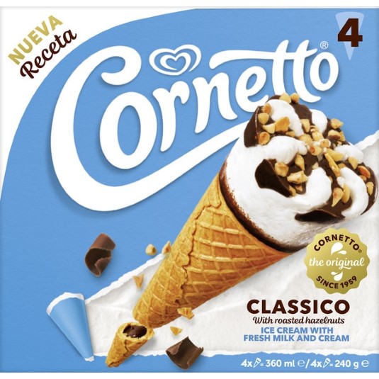 Cono clásico chocolate y nata - 4 uds