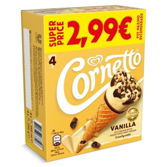 Conos de helado de vainilla - 4 uds