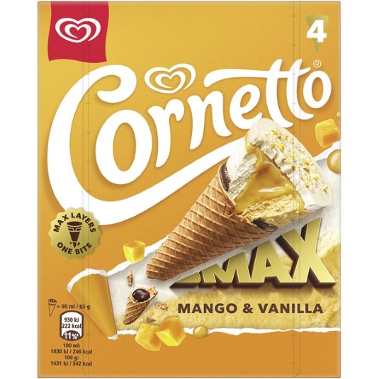 Cono Max de helado mango y vainilla - 4 uds